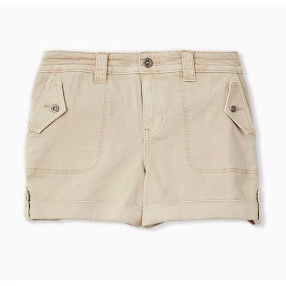 Torrid Cuffed Cargo Shorts Size 24 Military Stretch Twill Khaki Zip Button Front - Picture 1 of 6